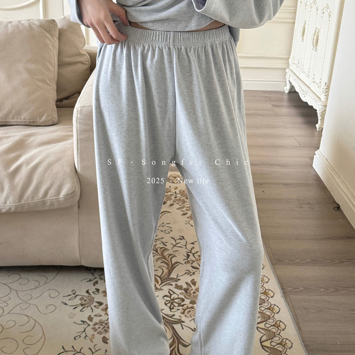 91家纺网 家纺一手货源 找家纺 妍景家居生活馆 2025新款D-3734 自带胸垫款纯色圆领款 盐水蓝