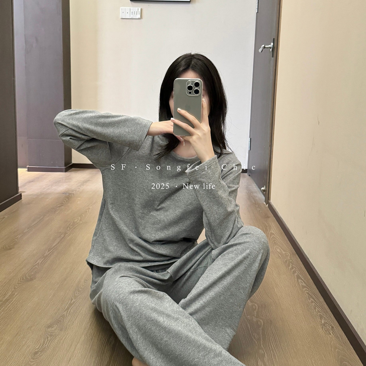 91家纺网 家纺一手货源 找家纺 妍景家居生活馆 2025新款D-3734 自带胸垫款纯色圆领款 韩系中灰