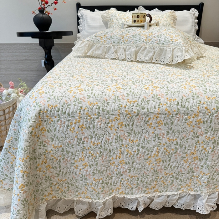 91家纺网 家纺一手货源 找家纺 奈萝家纺 2025新款全棉纯棉床盖三件套可配同款四季被同款被套 千野绿