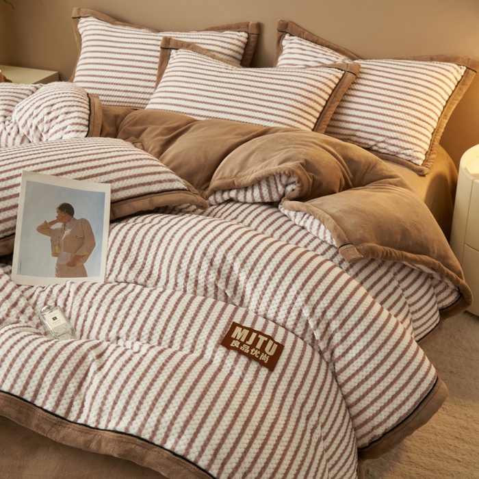 91家纺网 家纺一手货源 找家纺 晨曦家纺 2025新款加厚贝贝绒牛奶绒四件套（暖光） 贝贝绒-卡布奇诺咖