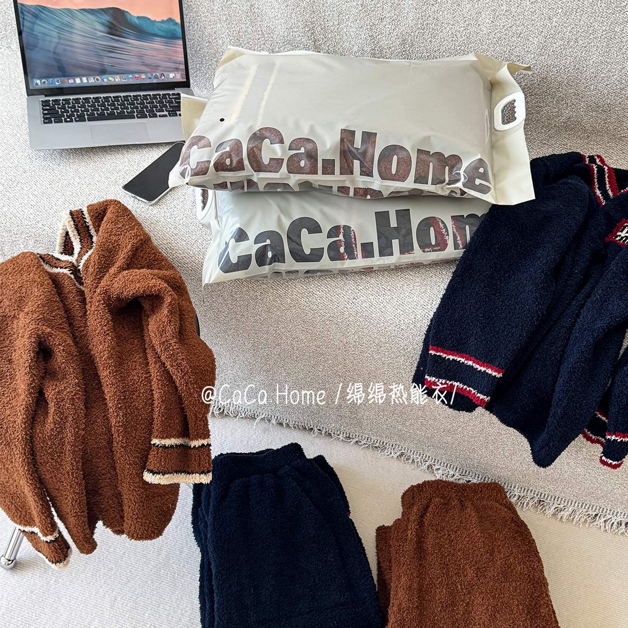 妍景家居生活馆 2025新款半边绒-V领学院套装 组合图