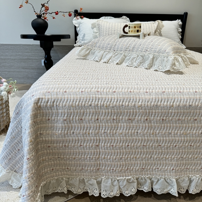 91家纺网 家纺一手货源 找家纺 奈萝家纺 2025新款全棉纯棉床盖三件套可配同款四季被同款被套 樱桃可可