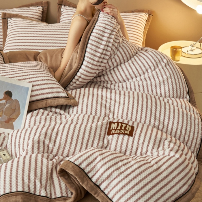 91家纺网 家纺一手货源 找家纺 晨曦家纺 2025新款加厚贝贝绒牛奶绒四件套（暖光） 贝贝绒-卡布奇诺咖