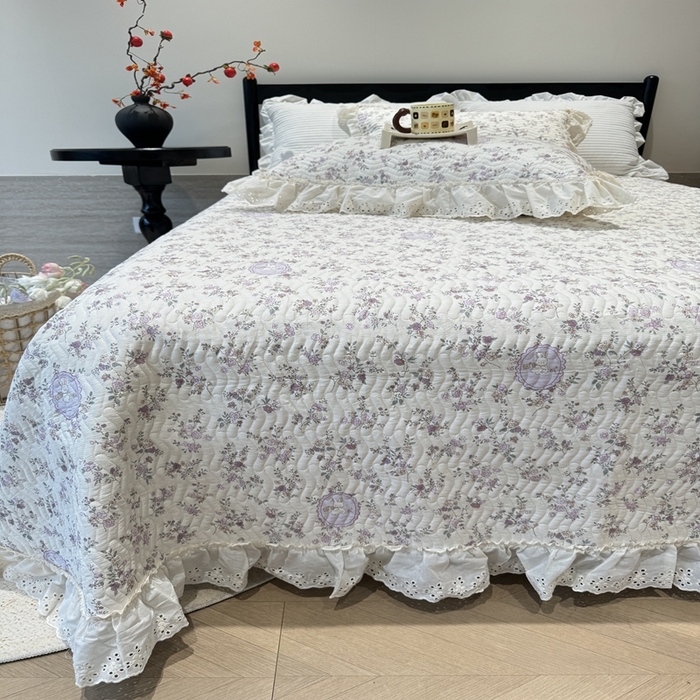 91家纺网 家纺一手货源 找家纺 奈萝家纺 2025新款全棉纯棉床盖三件套可配同款四季被同款被套 紫悦