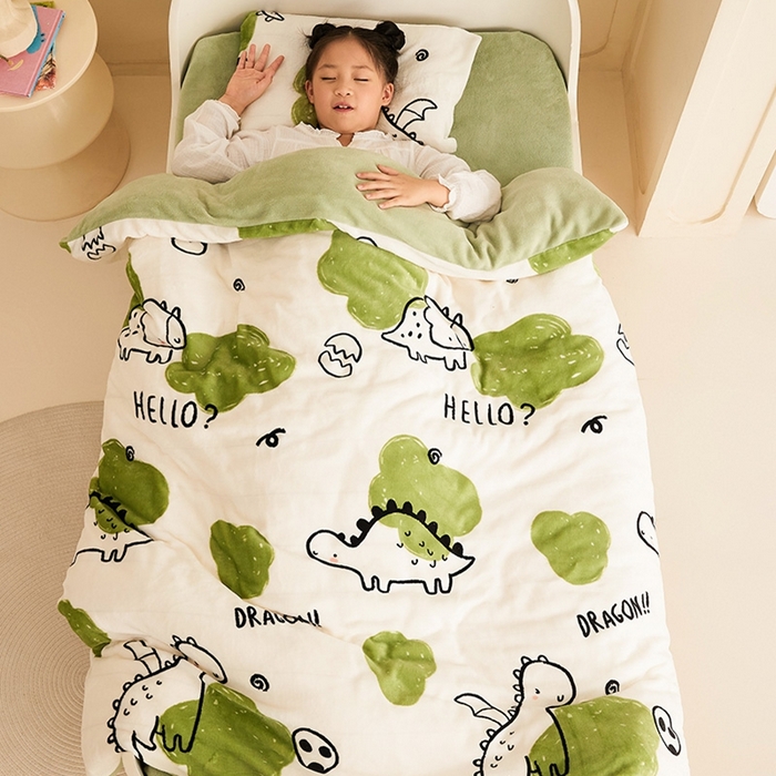 91家纺网 家纺一手货源 找家纺 （总）嗨生活 2025新款牛奶绒多功能儿童盖毯式可脱卸被套大豆被芯幼儿园被子 儿童被子