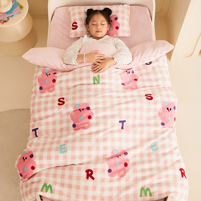 91家纺网 家纺一手货源 找家纺 （总）嗨生活 2025新款牛奶绒多功能儿童盖毯式可脱卸被套大豆被芯幼儿园被子 儿童被子