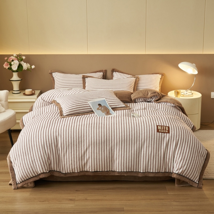 91家纺网 家纺一手货源 找家纺 晨曦家纺 2025新款加厚贝贝绒牛奶绒四件套（暖光） 贝贝绒-卡布奇诺咖