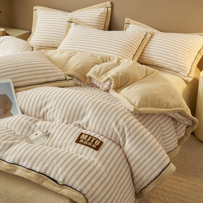 91家纺网 家纺一手货源 找家纺 晨曦家纺 2025新款加厚贝贝绒牛奶绒四件套（暖光） 贝贝绒-奶咖