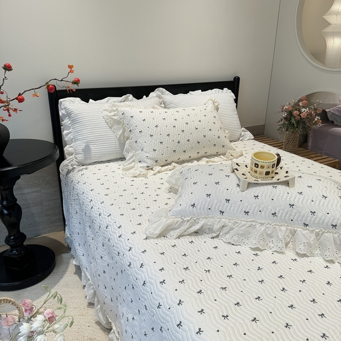 91家纺网 家纺一手货源 找家纺 奈萝家纺 2025新款全棉纯棉床盖三件套可配同款四季被同款被套 蝴蝶结