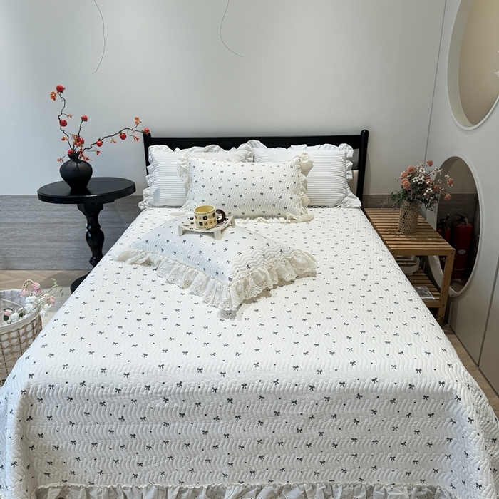 91家纺网 家纺一手货源 找家纺 奈萝家纺 2025新款全棉纯棉床盖三件套可配同款四季被同款被套 蝴蝶结