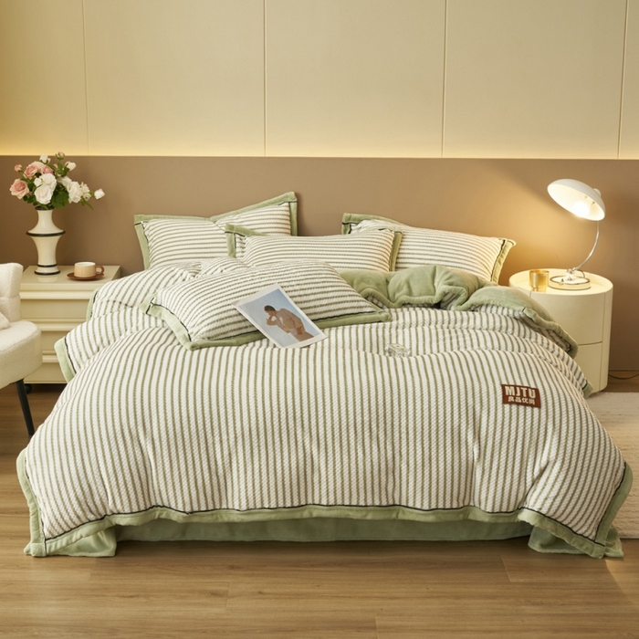 91家纺网 家纺一手货源 找家纺 晨曦家纺 2025新款加厚贝贝绒牛奶绒四件套（暖光） 贝贝绒-暖绿