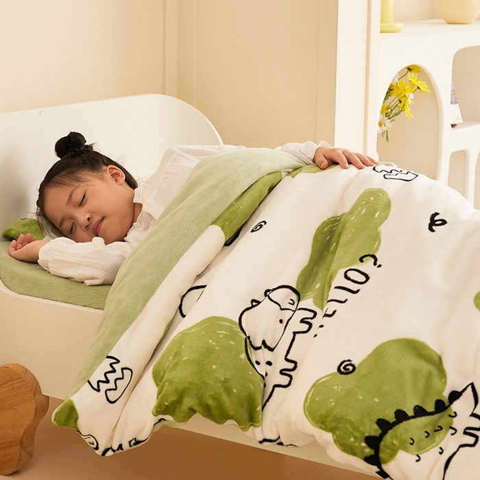 91家纺网 家纺一手货源 找家纺 嗨生活 2025新款牛奶绒多功能儿童盖毯式可脱卸被套大豆被芯幼儿园被子 儿童被子 呆萌恐龙