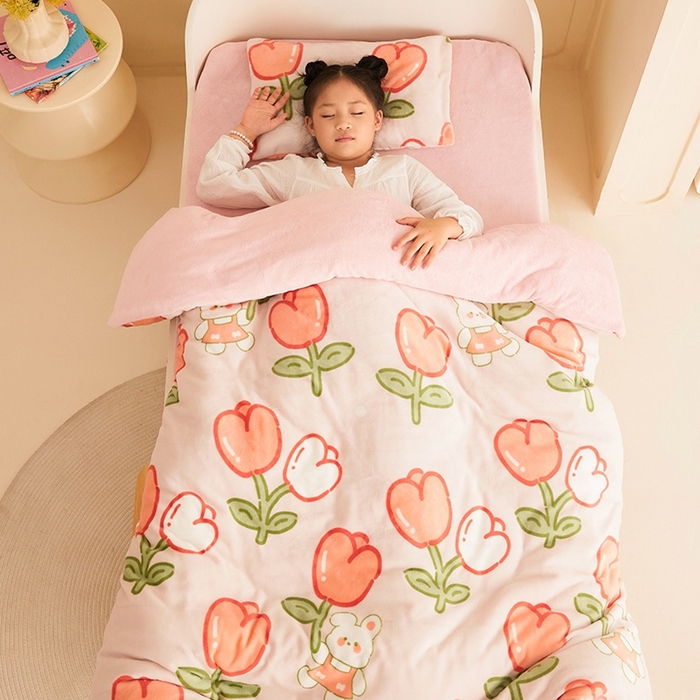 嗨生活 2025新款牛奶絨多功能兒童蓋毯式可脫卸被套大豆被芯幼兒園被子 兒童被子 花間小兔