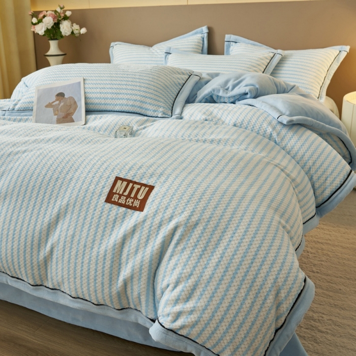 91家纺网 家纺一手货源 找家纺 晨曦家纺 2025新款加厚贝贝绒牛奶绒四件套（暖光） 贝贝绒-樱兰