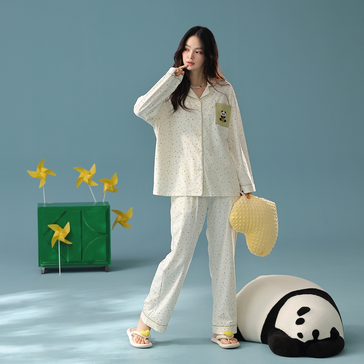 91家纺网 家纺一手货源 找家纺 （总）妍景家居生活馆 2025新款新疆棉-彩色波点熊猫