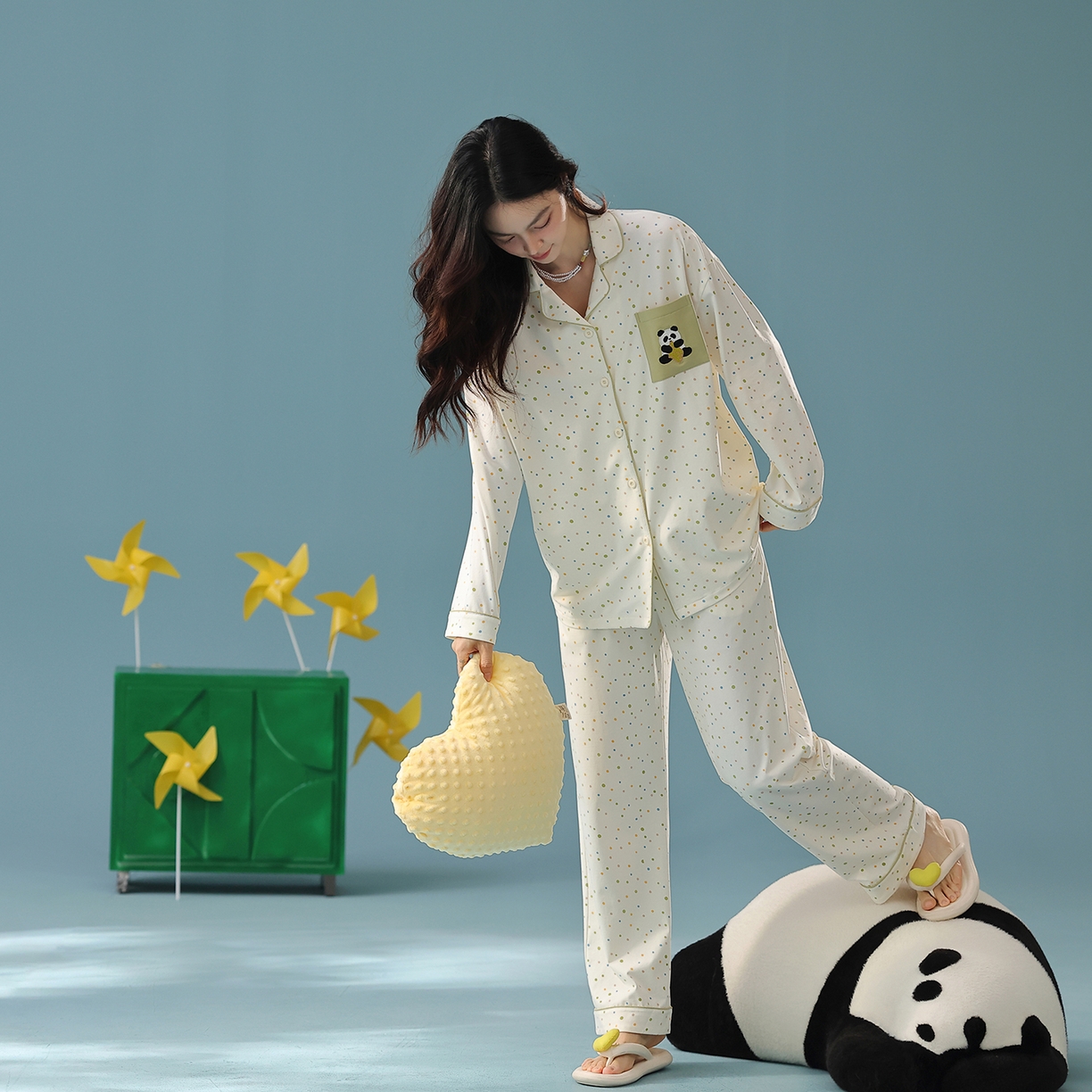 91家纺网 家纺一手货源 找家纺 （总）妍景家居生活馆 2025新款新疆棉-彩色波点熊猫