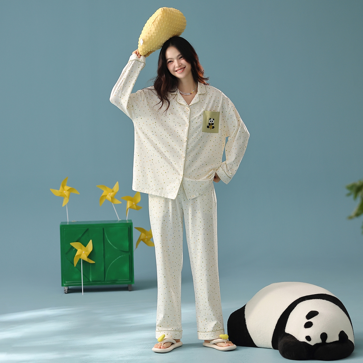 91家纺网 家纺一手货源 找家纺 （总）妍景家居生活馆 2025新款新疆棉-彩色波点熊猫