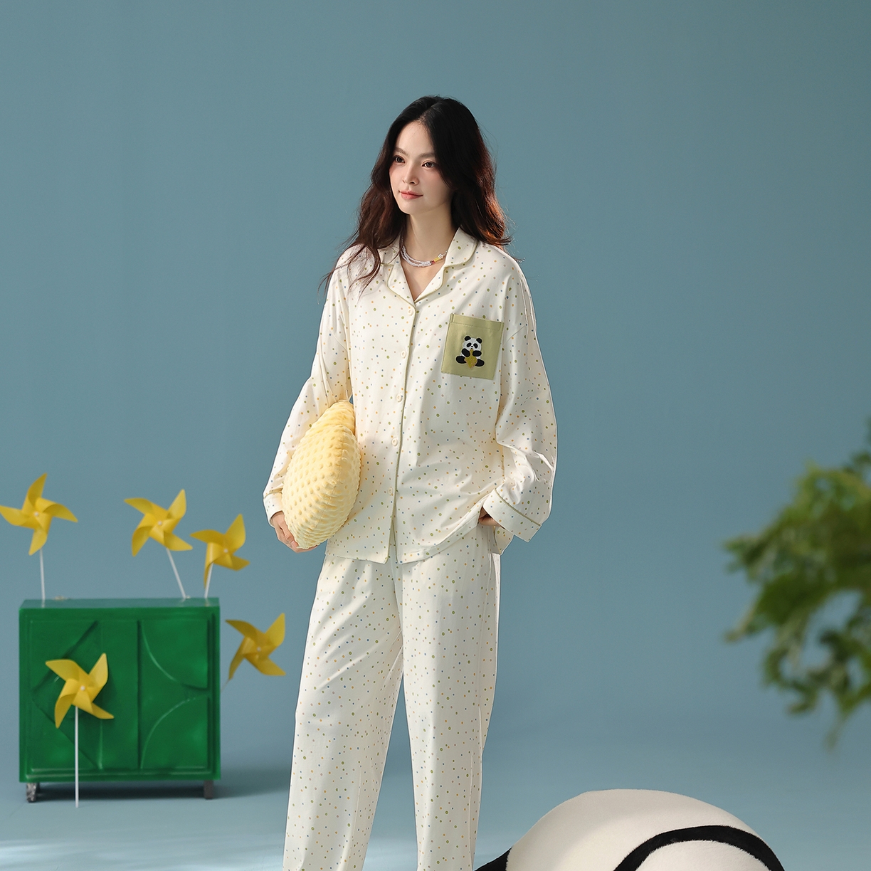 91家纺网 家纺一手货源 找家纺 （总）妍景家居生活馆 2025新款新疆棉-彩色波点熊猫