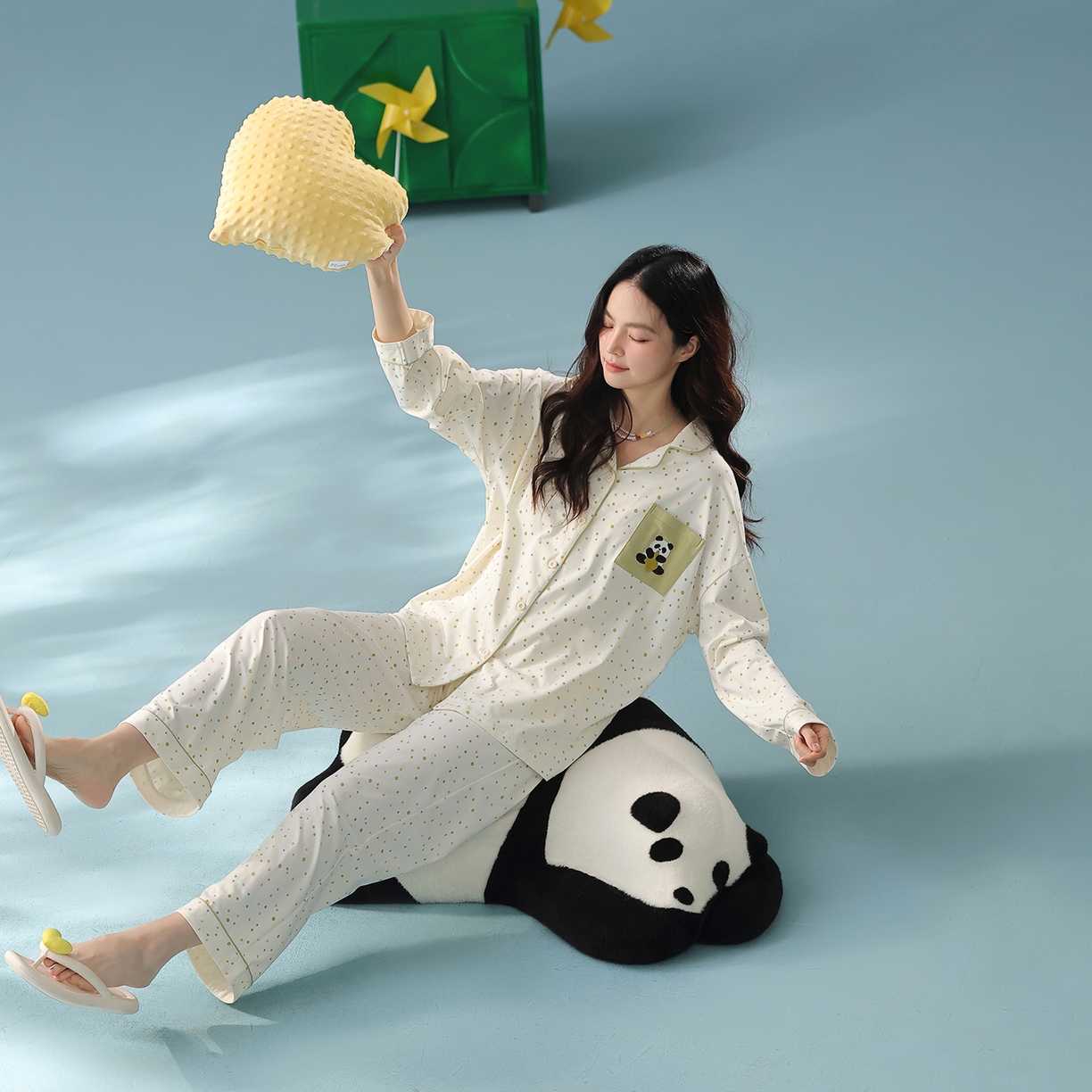 91家纺网 家纺一手货源 找家纺 （总）妍景家居生活馆 2025新款新疆棉-彩色波点熊猫