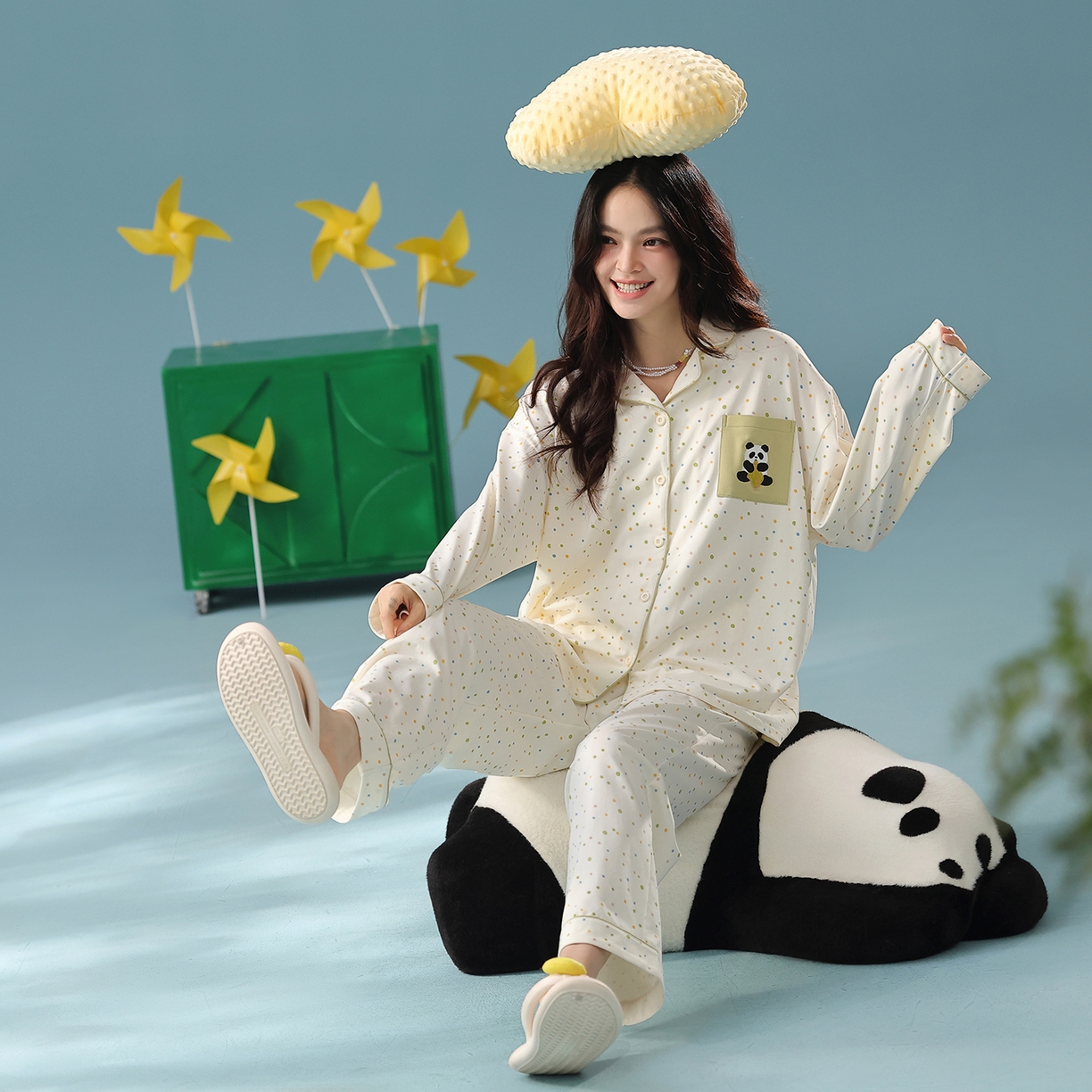 91家纺网 家纺一手货源 找家纺 （总）妍景家居生活馆 2025新款新疆棉-彩色波点熊猫