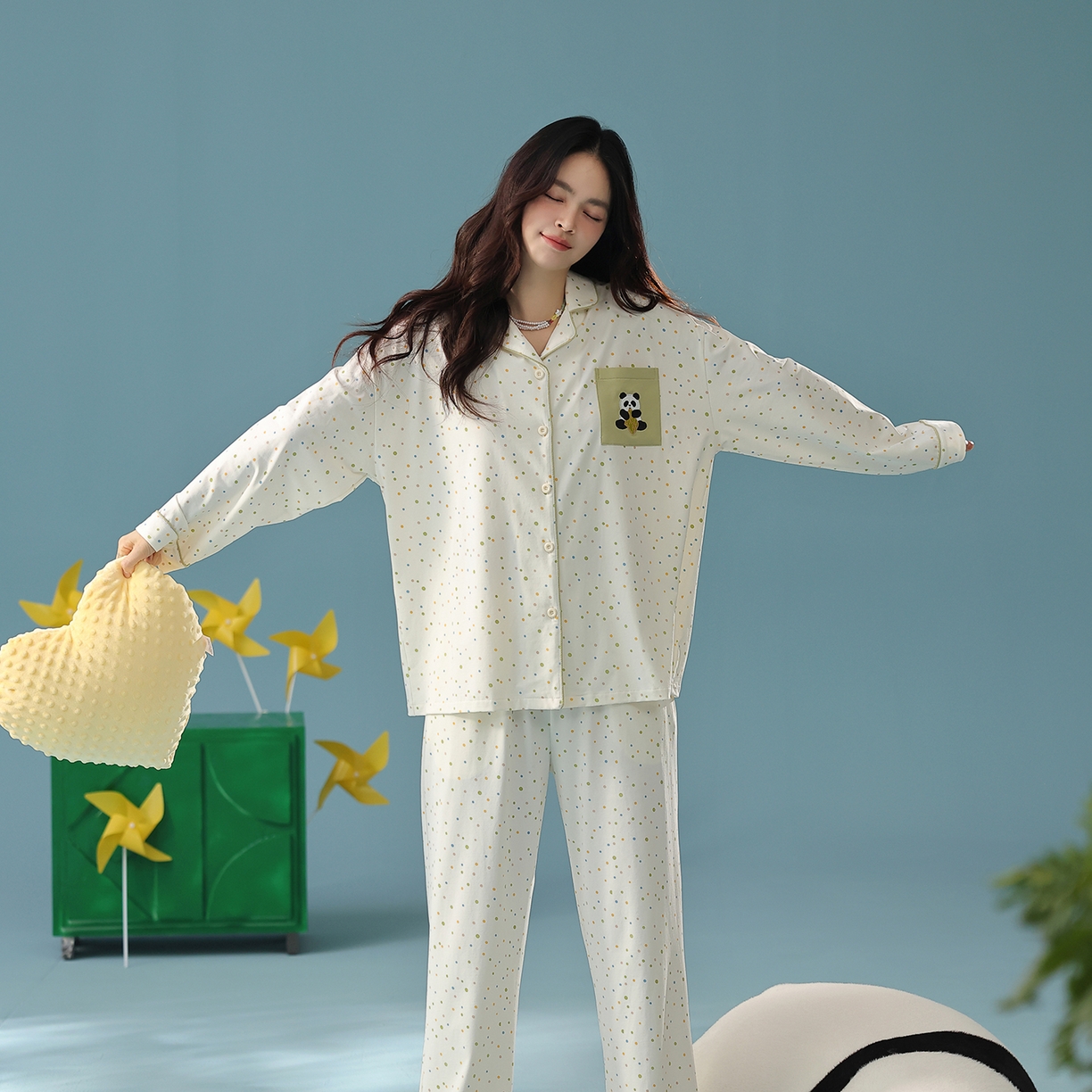 91家纺网 家纺一手货源 找家纺 （总）妍景家居生活馆 2025新款新疆棉-彩色波点熊猫