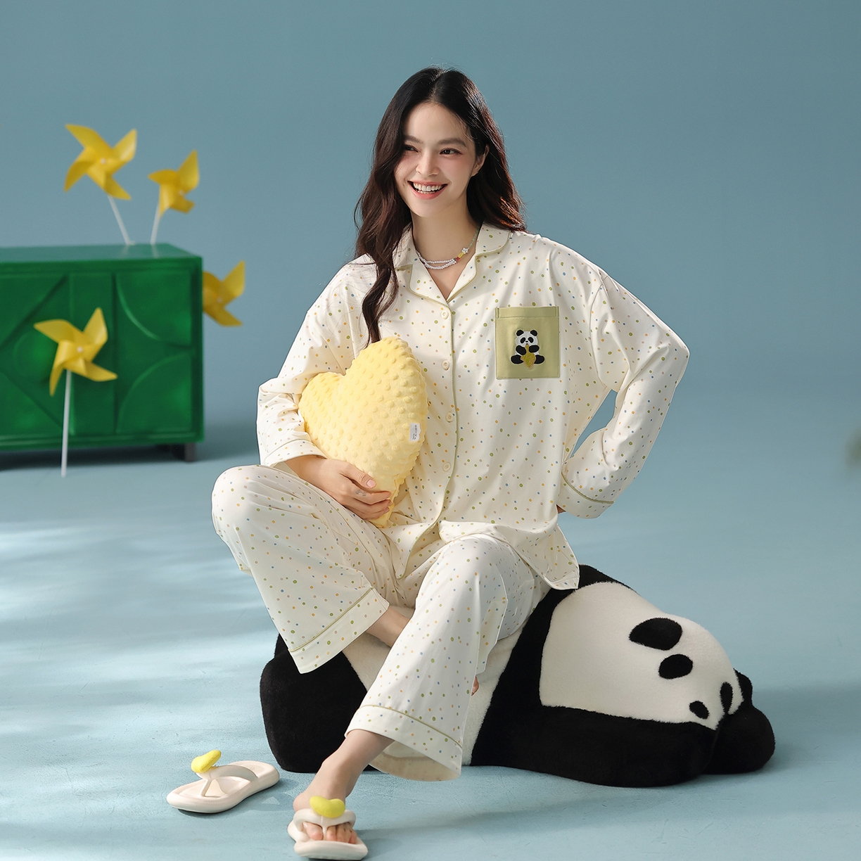 91家纺网 家纺一手货源 找家纺 （总）妍景家居生活馆 2025新款新疆棉-彩色波点熊猫