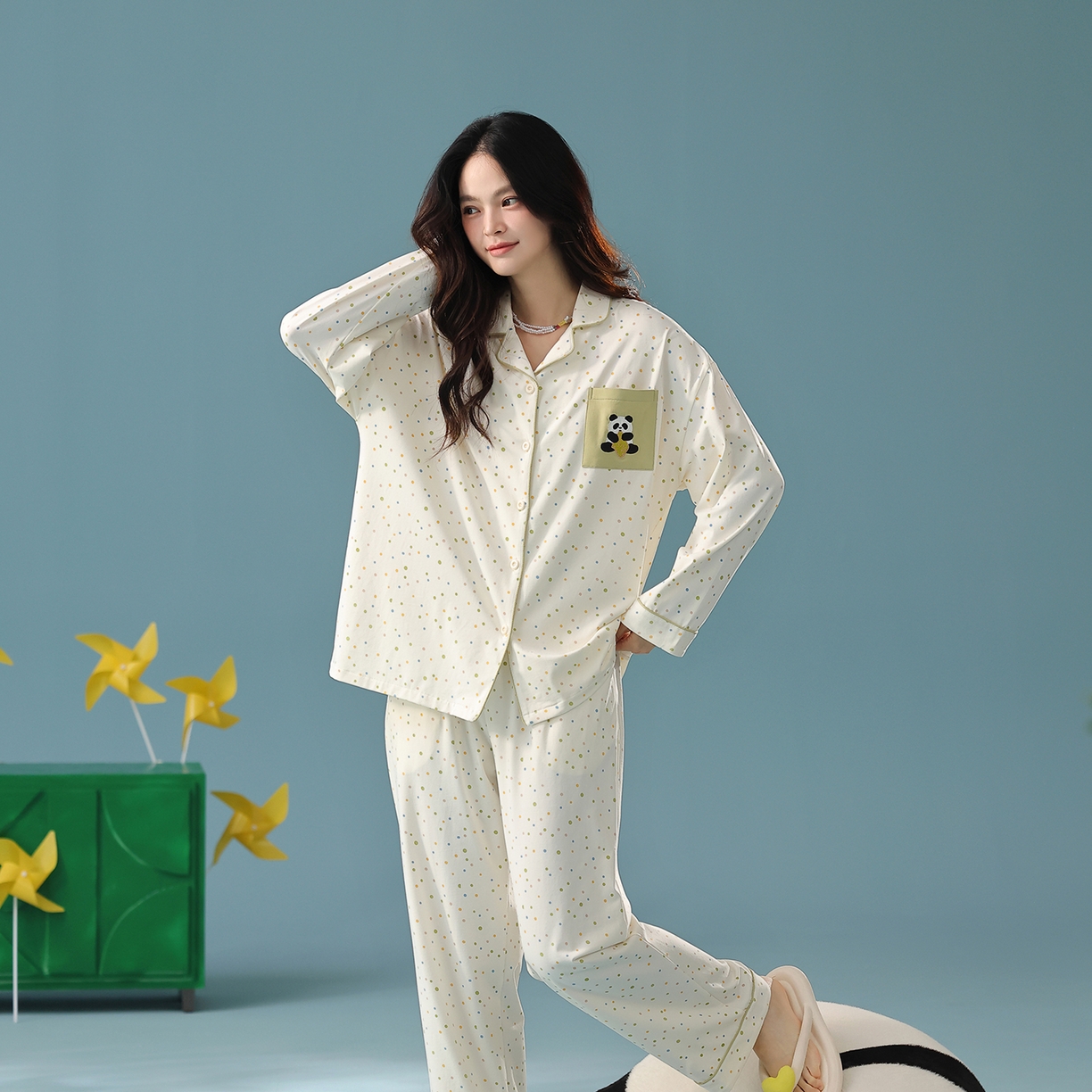 91家纺网 家纺一手货源 找家纺 （总）妍景家居生活馆 2025新款新疆棉-彩色波点熊猫