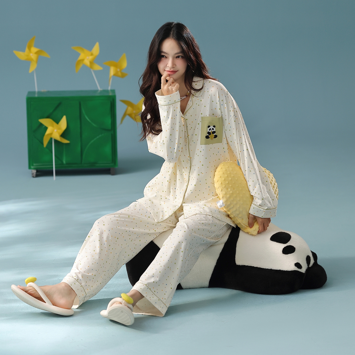 91家纺网 家纺一手货源 找家纺 （总）妍景家居生活馆 2025新款新疆棉-彩色波点熊猫