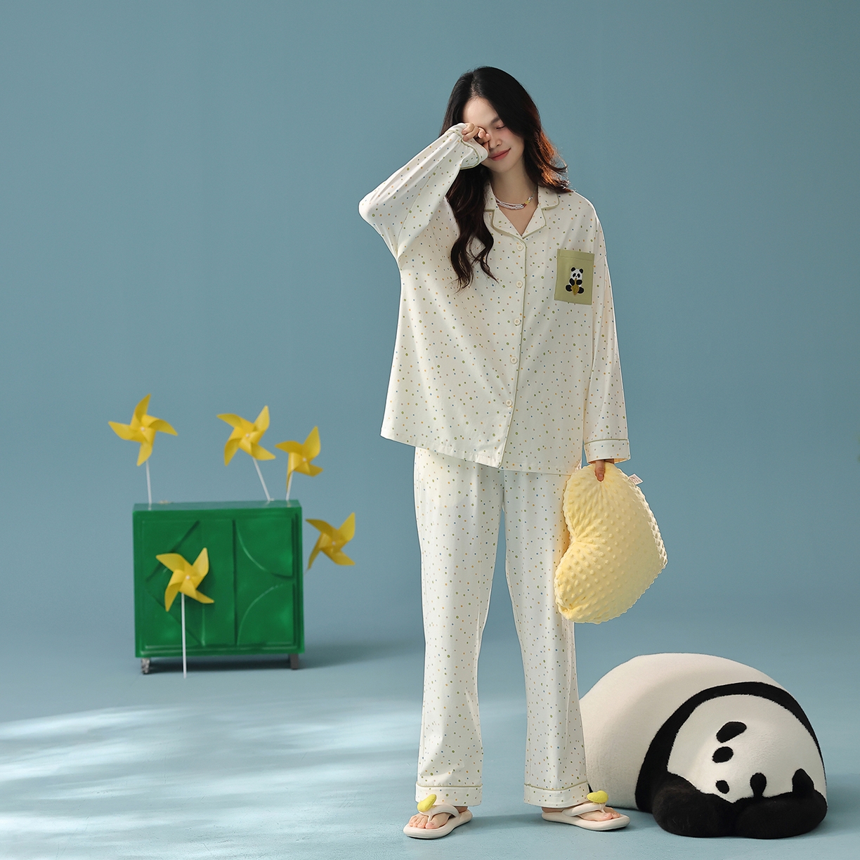 91家纺网 家纺一手货源 找家纺 （总）妍景家居生活馆 2025新款新疆棉-彩色波点熊猫