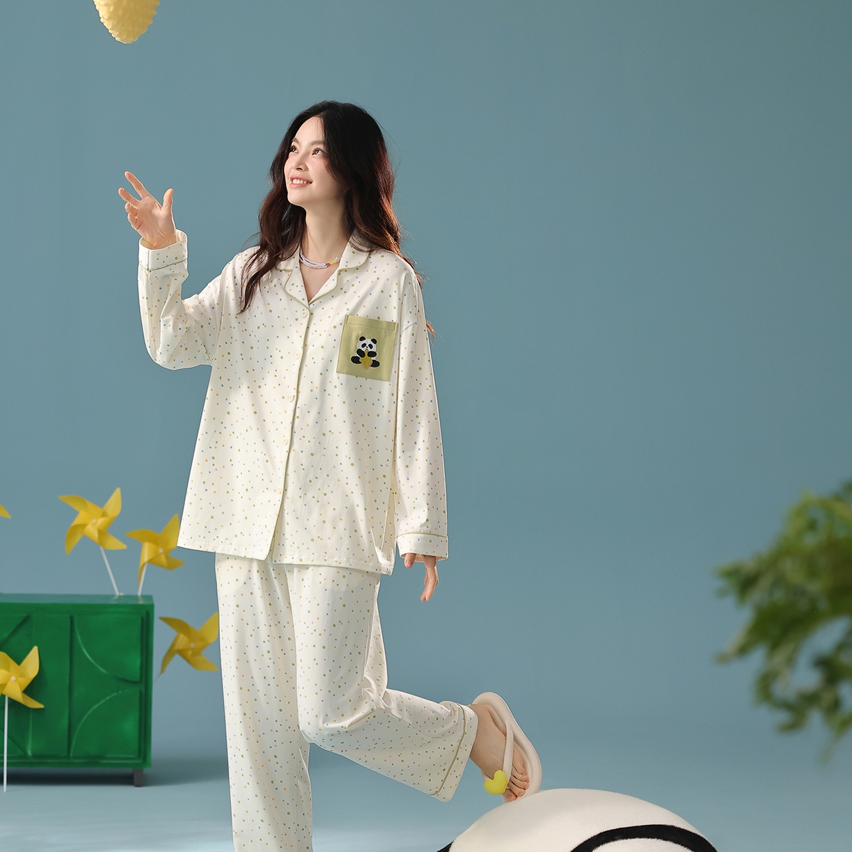 91家纺网 家纺一手货源 找家纺 （总）妍景家居生活馆 2025新款新疆棉-彩色波点熊猫