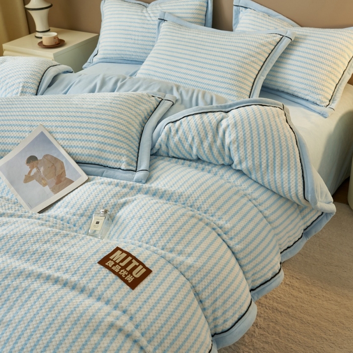 91家纺网 家纺一手货源 找家纺 晨曦家纺 2025新款加厚贝贝绒牛奶绒四件套（暖光） 贝贝绒-樱兰