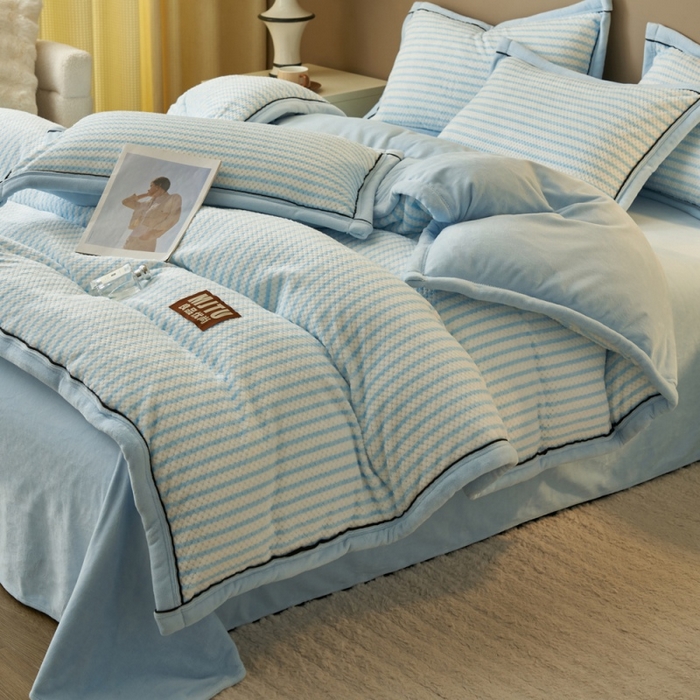 91家纺网 家纺一手货源 找家纺 晨曦家纺 2025新款加厚贝贝绒牛奶绒四件套（暖光） 贝贝绒-樱兰