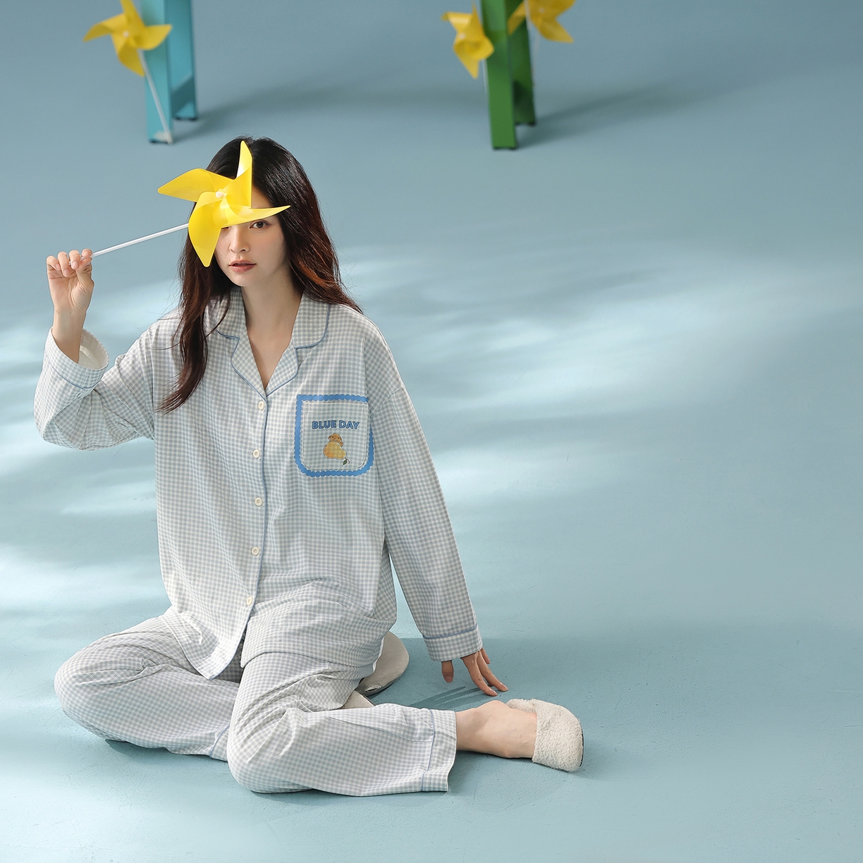 91家纺网 家纺一手货源 找家纺 （总）妍景家居生活馆 2025新款新疆棉翻领小格子款蓝