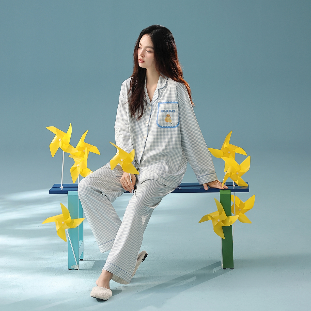 91家纺网 家纺一手货源 找家纺 （总）妍景家居生活馆 2025新款新疆棉翻领小格子款蓝