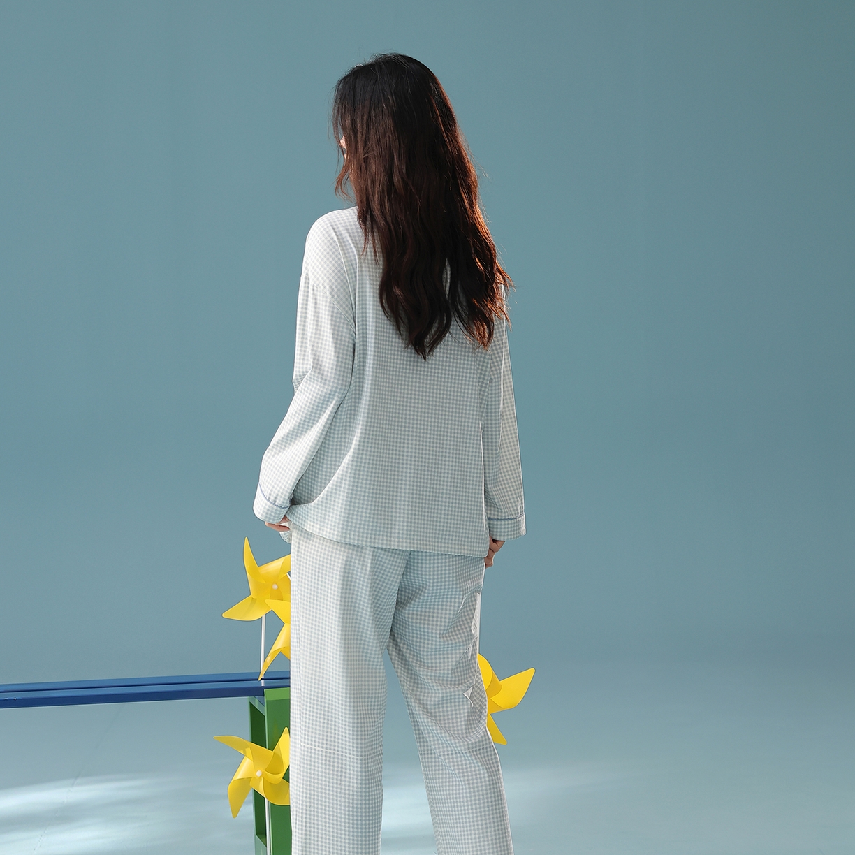 91家纺网 家纺一手货源 找家纺 （总）妍景家居生活馆 2025新款新疆棉翻领小格子款蓝