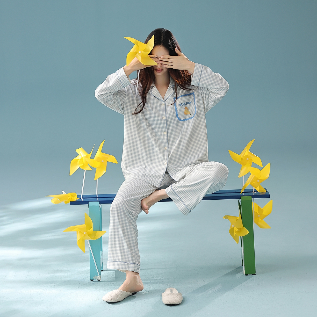 91家纺网 家纺一手货源 找家纺 （总）妍景家居生活馆 2025新款新疆棉翻领小格子款蓝