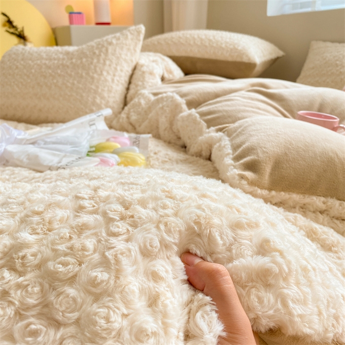 91家纺网 家纺一手货源 找家纺 名兮家居 2025加厚兔毛绒枕套 玫瑰-白