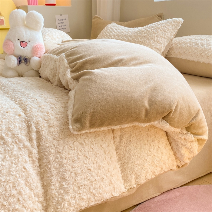 91家纺网 家纺一手货源 找家纺 名兮家居 2025加厚兔毛绒枕套 玫瑰-白