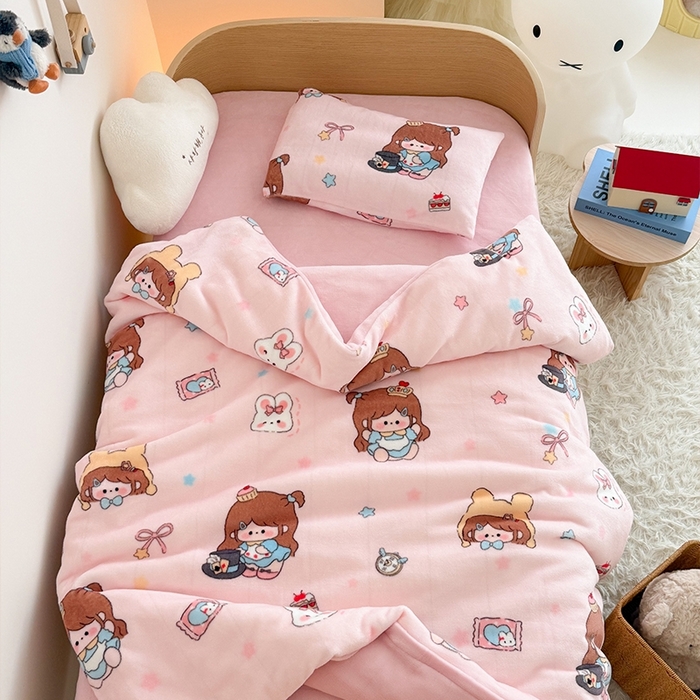 嗨生活 2025新款牛奶絨多功能兒童蓋毯式可脫卸被套大豆被芯幼兒園被子 兒童被子 萌萌女孩
