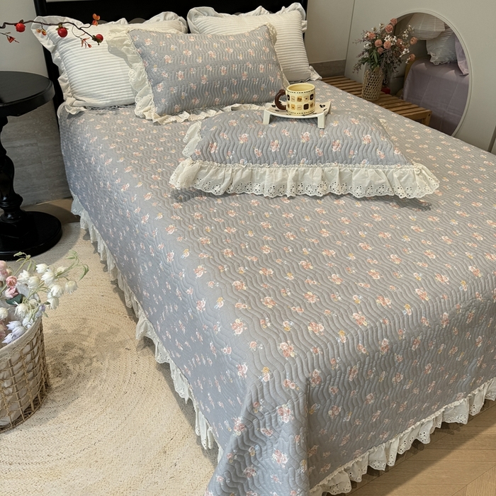 91家纺网 家纺一手货源 找家纺 奈萝家纺 2025新款全棉纯棉床盖三件套可配同款四季被同款被套 沐辰花灰