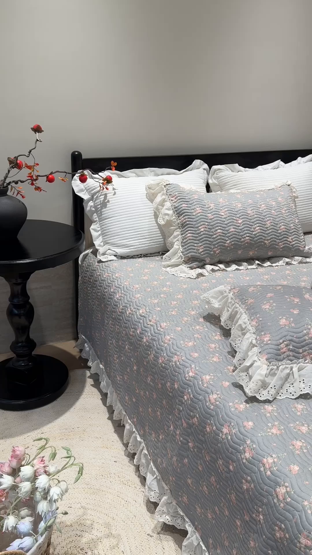 91家纺网 家纺一手货源 找家纺 奈萝家纺 2025新款全棉纯棉床盖三件套可配同款四季被同款被套 沐辰花灰