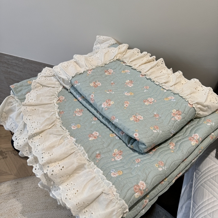 91家纺网 家纺一手货源 找家纺 奈萝家纺 2025新款全棉纯棉床盖三件套可配同款四季被同款被套 沐辰花绿