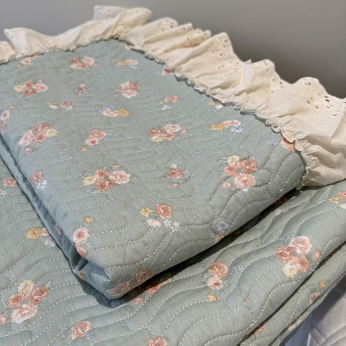 91家纺网 家纺一手货源 找家纺 奈萝家纺 2025新款全棉纯棉床盖三件套可配同款四季被同款被套 沐辰花绿