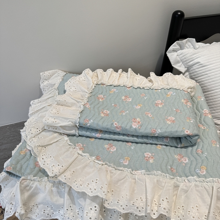 91家纺网 家纺一手货源 找家纺 奈萝家纺 2025新款全棉纯棉床盖三件套可配同款四季被同款被套 沐辰花绿