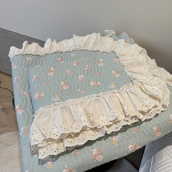 91家纺网 家纺一手货源 找家纺 奈萝家纺 2025新款全棉纯棉床盖三件套可配同款四季被同款被套 沐辰花绿