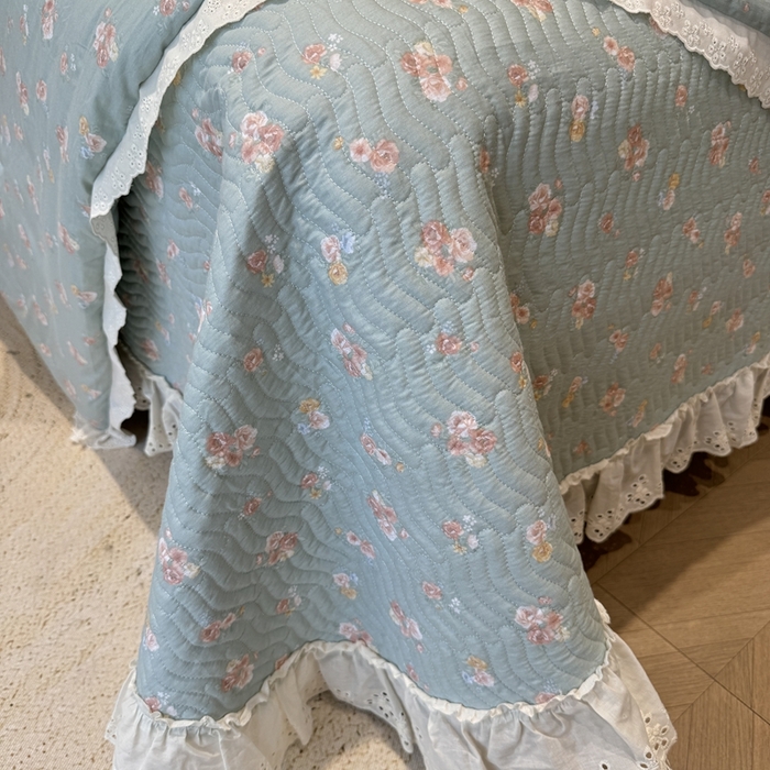 91家纺网 家纺一手货源 找家纺 奈萝家纺 2025新款全棉纯棉床盖三件套可配同款四季被同款被套 沐辰花绿