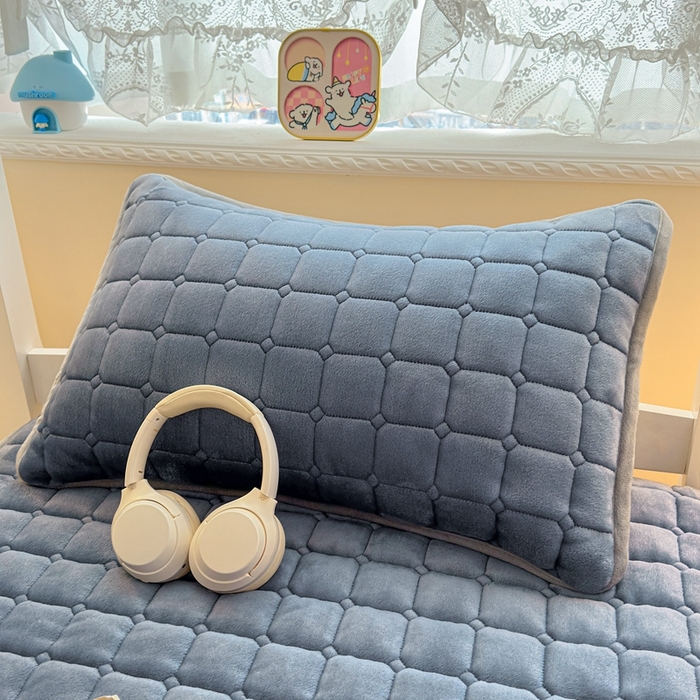 91家纺网 家纺一手货源 找家纺 小叮当家纺仓储工厂店 2025新款牛奶绒夹棉印花床垫学生图 绒床垫-宾利蓝