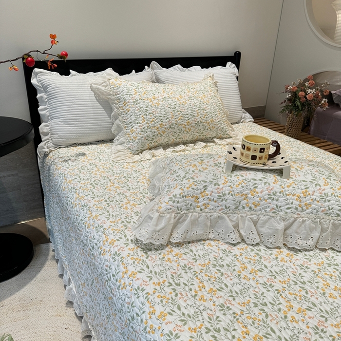 91家纺网 家纺一手货源 找家纺 奈萝家纺 2025新款全棉纯棉床盖三件套可配同款四季被同款被套 千野绿