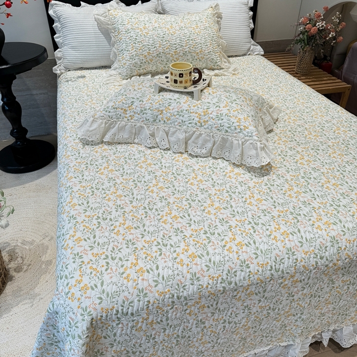 91家纺网 家纺一手货源 找家纺 奈萝家纺 2025新款全棉纯棉床盖三件套可配同款四季被同款被套 千野绿