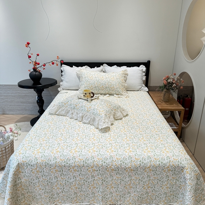 91家纺网 家纺一手货源 找家纺 奈萝家纺 2025新款全棉纯棉床盖三件套可配同款四季被同款被套 千野绿